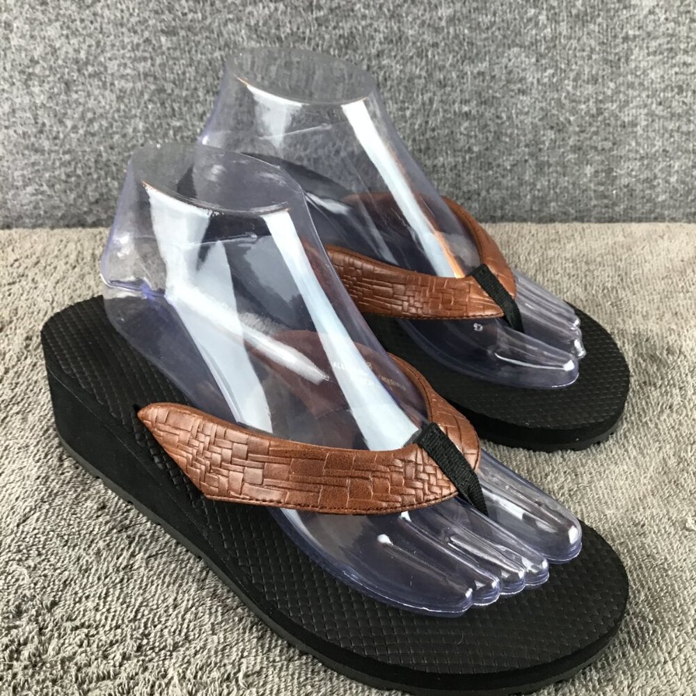 Speedo Brown Woven Pattern Thong Flip Flops Wedge Sandals Sz 8 View 3